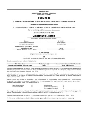 Vorschaubild VolitionRx 10-Q Quartalsbericht 2024 