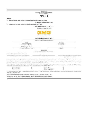Vorschaubild Golden Matrix Group 10-Q Quartalsbericht 2025 