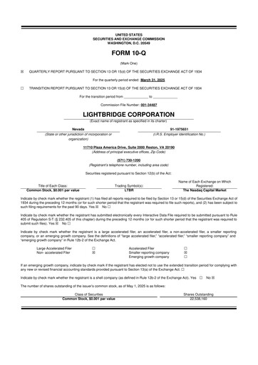 Thumbnail Lightbridge Corporation 10-Q Quarterly Report FY2025 