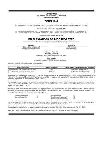 Thumbnail Edible Garden 10-Q Quarterly Report FY2025 