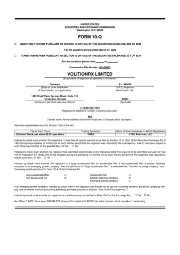 Vorschaubild VolitionRx 10-Q Quartalsbericht 2025 