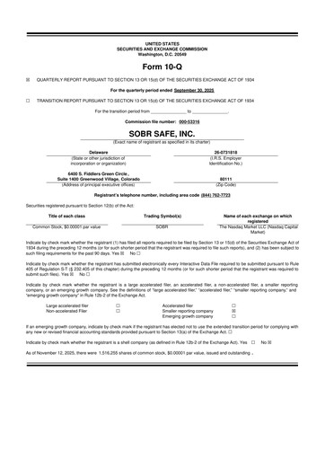 Thumbnail SOBR Safe 10-Q Quarterly Report FY2025 