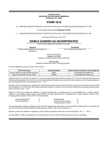 Thumbnail Edible Garden 10-Q Quarterly Report FY2025 