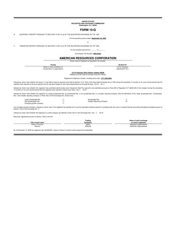 Thumbnail American Resources Corp 10-Q Quarterly Report FY2025 