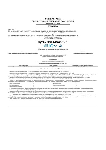 Thumbnail IQVIA 10-K Annual Report 2021