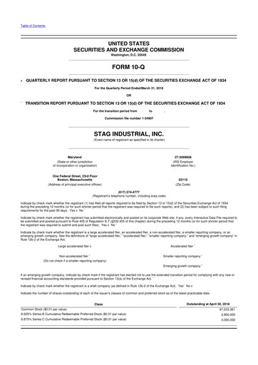 Thumbnail STAG Industrial 10-Q Quarterly Report FY2018 