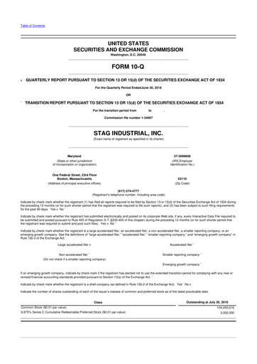 Thumbnail STAG Industrial 10-Q Quarterly Report FY2018 