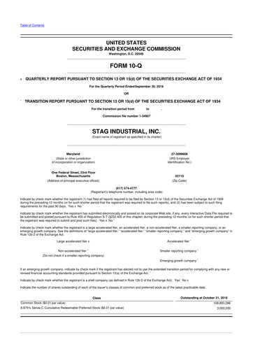Thumbnail STAG Industrial 10-Q Quarterly Report FY2018 