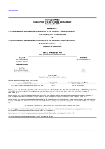 Thumbnail STAG Industrial 10-Q Quarterly Report FY2020 