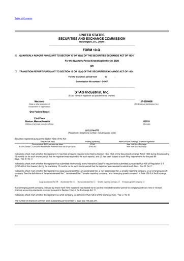 Thumbnail STAG Industrial 10-Q Quarterly Report FY2020 