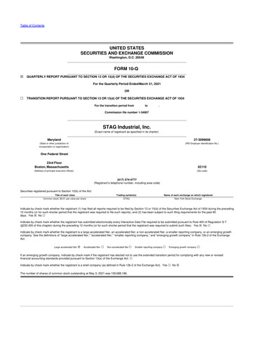 Thumbnail STAG Industrial 10-Q Quarterly Report FY2021 