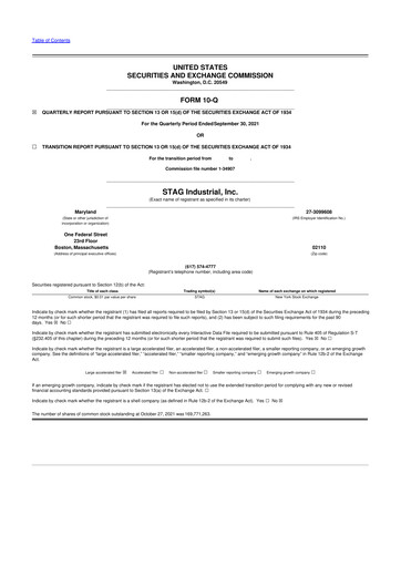 Thumbnail STAG Industrial 10-Q Quarterly Report FY2021 