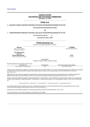 Thumbnail STAG Industrial 10-Q Quarterly Report FY2022 