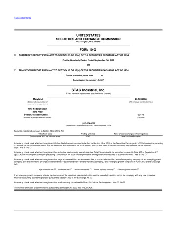 Thumbnail STAG Industrial 10-Q Quarterly Report FY2022 