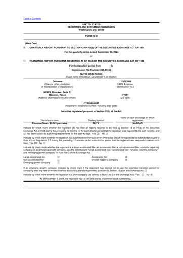 Vorschaubild Nutex Health 10-Q Quartalsbericht 2024 