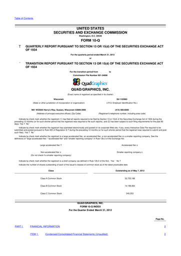 Thumbnail Quad 10-Q Quarterly Report FY2012 