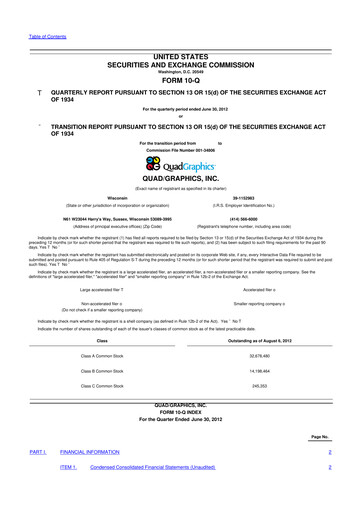 Thumbnail Quad 10-Q Quarterly Report FY2012 