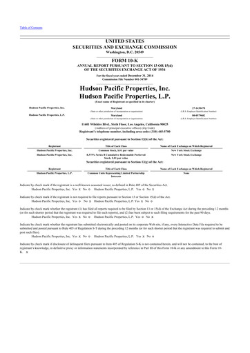 Miniature Hudson Pacific Properties
 10-K Rapport annuel 