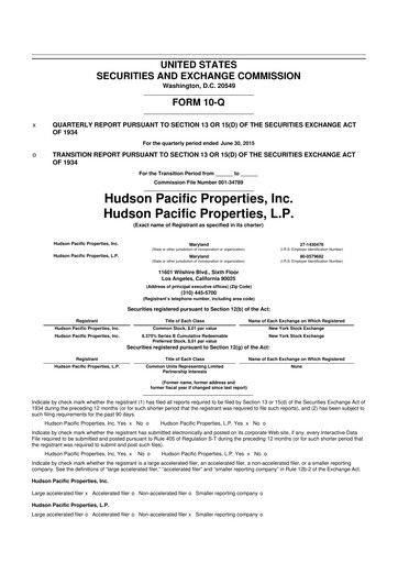 Thumbnail Hudson Pacific Properties
 10-Q Quarterly Report FY 