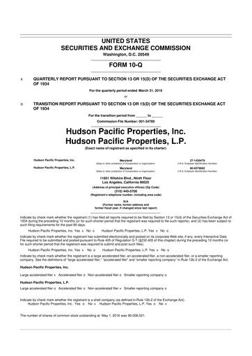 Thumbnail Hudson Pacific Properties
 10-Q Quarterly Report FY 