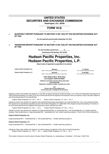 Thumbnail Hudson Pacific Properties
 10-Q Quarterly Report FY 