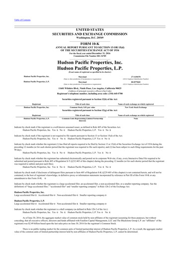 Miniature Hudson Pacific Properties
 10-K Rapport annuel 