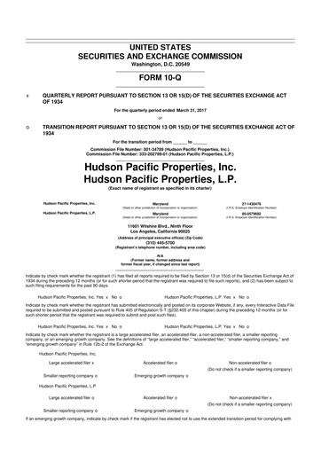 Thumbnail Hudson Pacific Properties
 10-Q Quarterly Report FY 