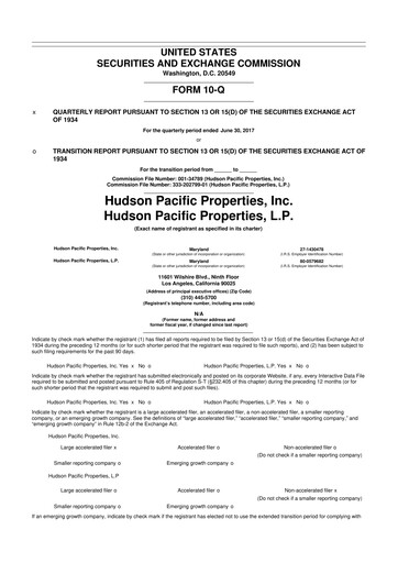 Thumbnail Hudson Pacific Properties
 10-Q Quarterly Report FY 