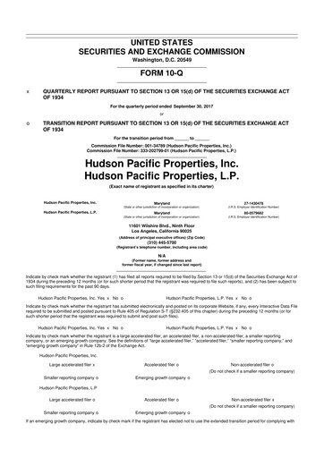 Thumbnail Hudson Pacific Properties
 10-Q Quarterly Report FY 