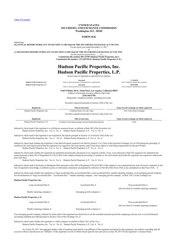Miniature Hudson Pacific Properties
 10-K Rapport annuel 