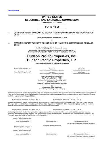 Thumbnail Hudson Pacific Properties
 10-Q Quarterly Report FY 