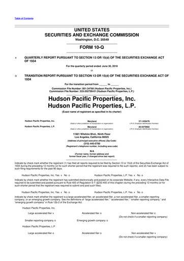 Thumbnail Hudson Pacific Properties
 10-Q Quarterly Report FY 