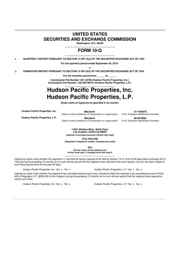 Thumbnail Hudson Pacific Properties
 10-Q Quarterly Report FY 