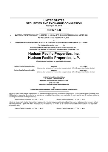 Thumbnail Hudson Pacific Properties
 10-Q Quarterly Report FY 