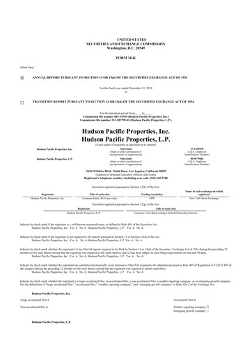 Miniature Hudson Pacific Properties
 10-K Rapport annuel 2019