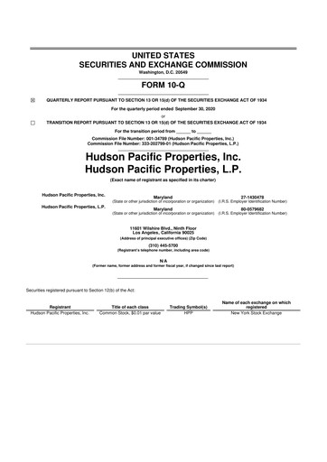 Thumbnail Hudson Pacific Properties
 10-Q Quarterly Report FY 