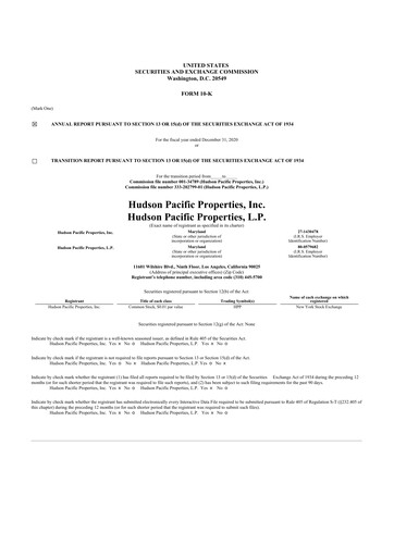 Miniature Hudson Pacific Properties
 10-K Rapport annuel 2020