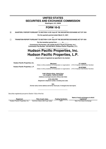 Thumbnail Hudson Pacific Properties
 10-Q Quarterly Report FY 