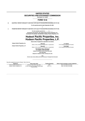 Thumbnail Hudson Pacific Properties
 10-Q Quarterly Report FY 