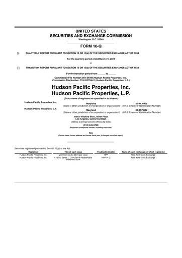 Thumbnail Hudson Pacific Properties
 10-Q Quarterly Report FY 