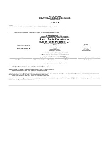 Miniature Hudson Pacific Properties
 10-K Rapport annuel 2024