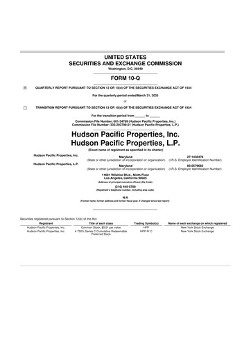 Thumbnail Hudson Pacific Properties
 10-Q Quarterly Report FY 