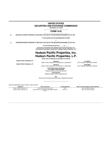 Thumbnail Hudson Pacific Properties
 10-Q Quarterly Report FY 