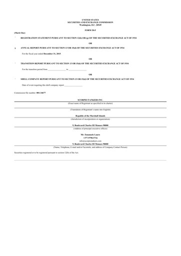 Thumbnail Scorpio Tankers
 20-F Annual Report 