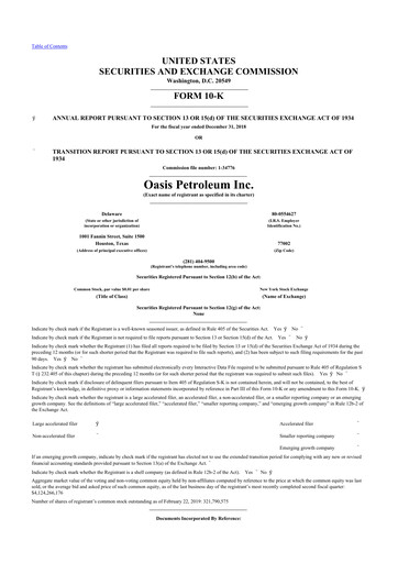 Thumbnail Chord Energy 10-K Annual Report 2018