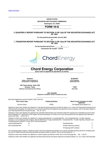 Thumbnail Chord Energy 10-Q Quarterly Report FY2022 