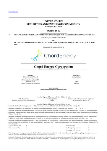 Thumbnail Chord Energy 10-K Annual Report 2022