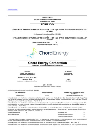 Thumbnail Chord Energy 10-Q Quarterly Report FY2023 