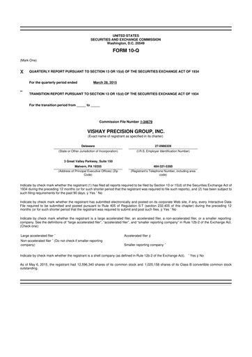 Thumbnail Vishay Precision Group
 10-Q Quarterly Report FY2015 