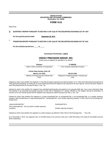 Thumbnail Vishay Precision Group
 10-Q Quarterly Report FY2015 